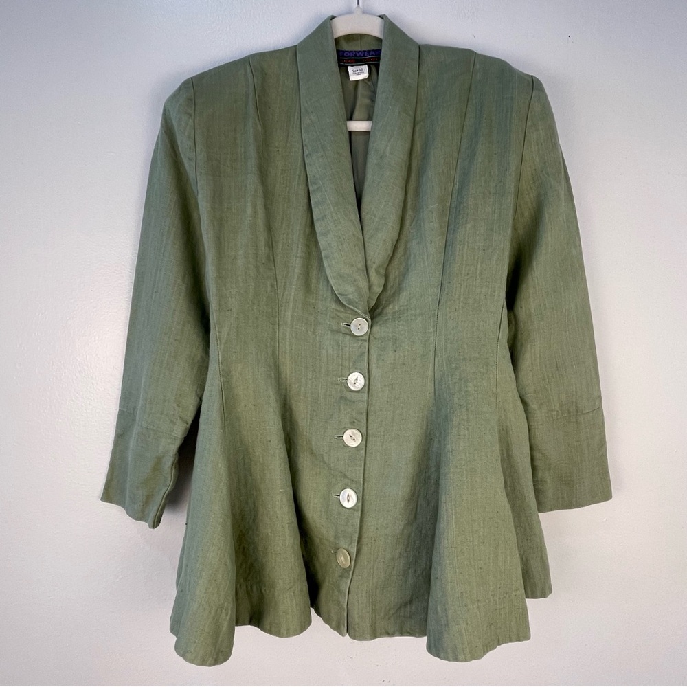 VTG FORWEAR New York Linen Blazer Jacket Green Size 10 GUC